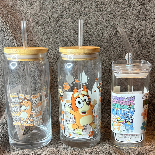 Bluey Glass Cups and Custom Bluey Made To Order Cups