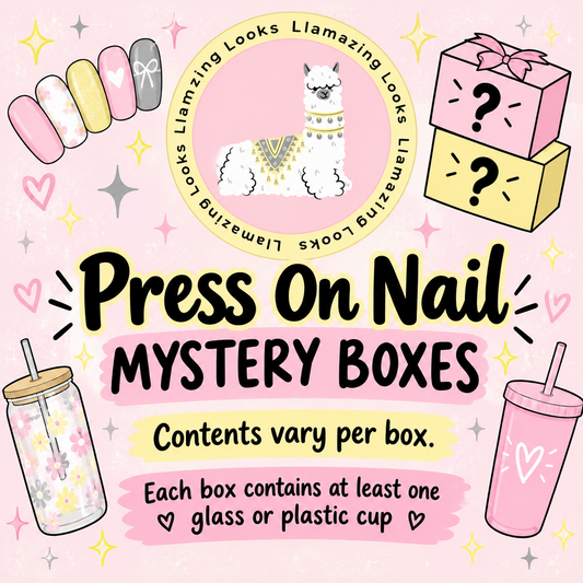 Press On Nail Mystery Boxes (contents vary per box- each box contains at least 1 glass or plastic cup)