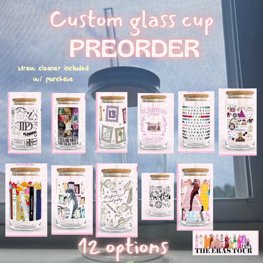 *Custom PREORDER*  Swiftie glass cup designs (straw cleaner included with purchase)