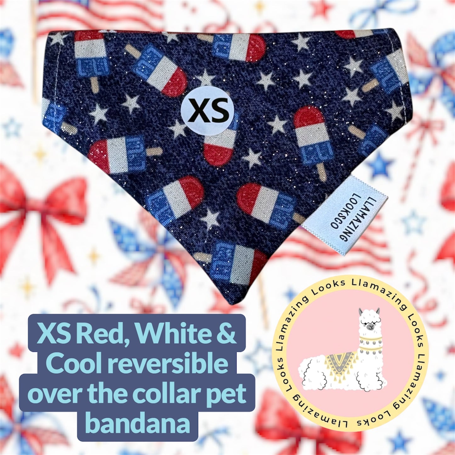 Red, White, & Cool Reversible Over the Collar Pet Bandanas