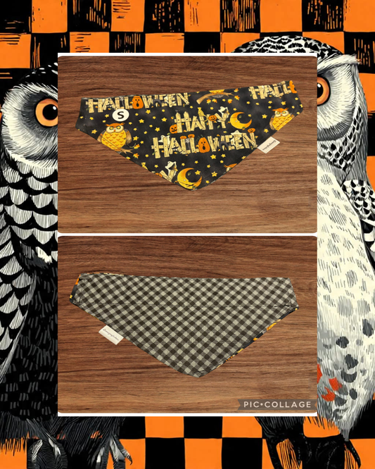 Small Happy Halloween over the collar reversible pet bandana