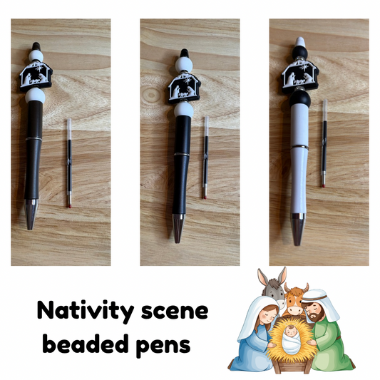 Nativity scene beaded pens