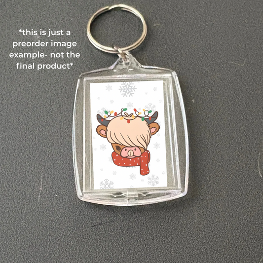 CUSTOM MADE TO ORDER Christmas cow photo keychain/multi use charm (cup charms, straw charms, bag charms, etc.)