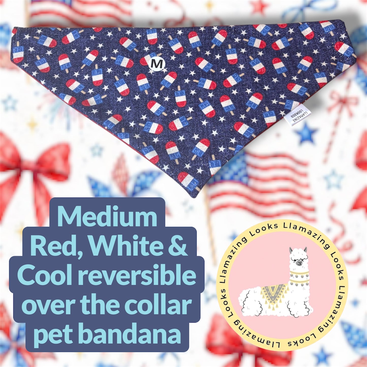 Red, White, & Cool Reversible Over the Collar Pet Bandanas