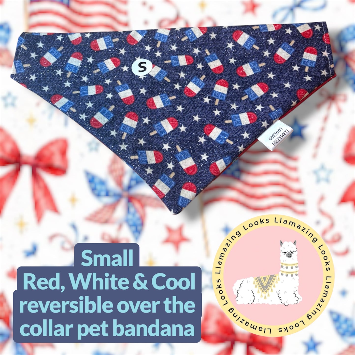 Red, White, & Cool Reversible Over the Collar Pet Bandanas