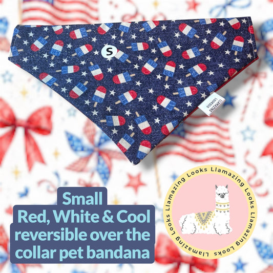 10% off🏷️Red, White, & Cool Reversible Over the Collar Pet Bandanas