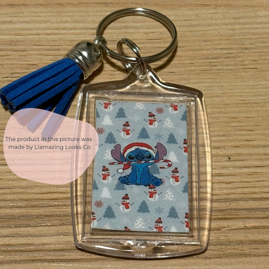 Stitch Christmas Photo Keychain