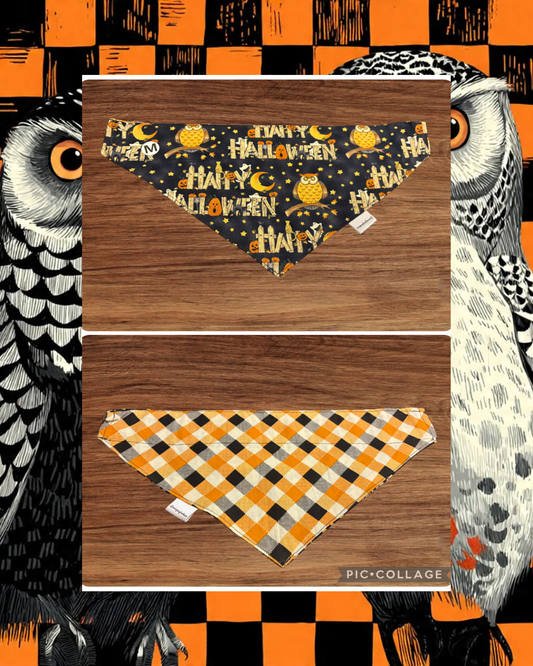 Medium Happy Halloween over the collar reversible pet bandana