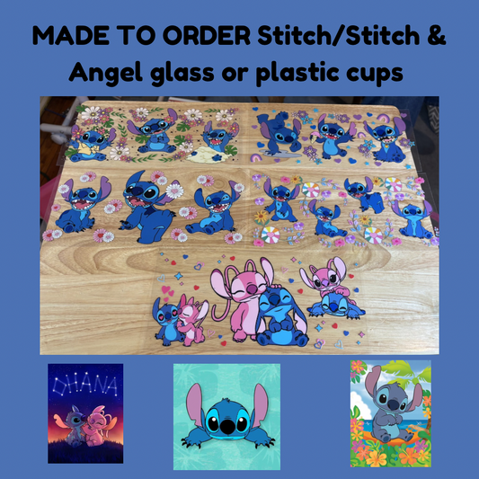 MADE TO ORDER Stitch/Stitch & Angel glass or plastic cups