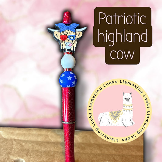 10% off🏷️Patriotic Highland Cow Beaded Pen