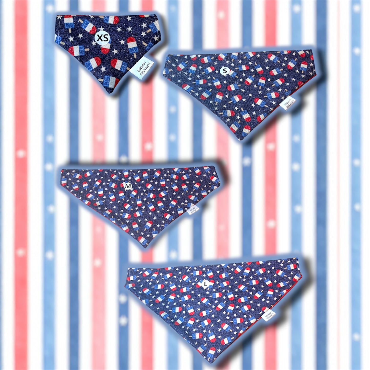 Red, White, & Cool Reversible Over the Collar Pet Bandanas