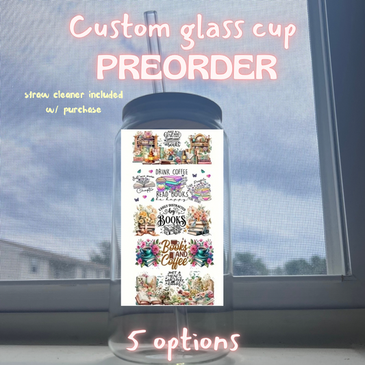 *Custom PREORDER* Reading themed glass cup (straw cleaner included with purchase)