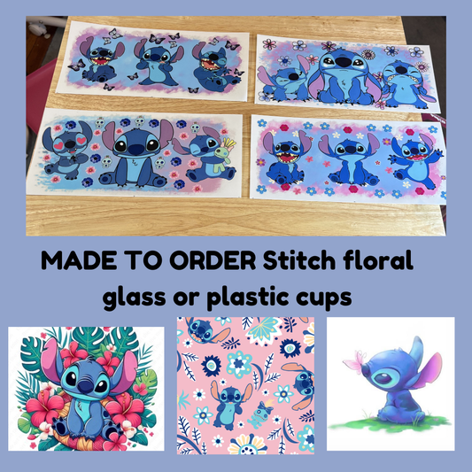 MADE TO ORDER Stitch floral glass or plastic cups