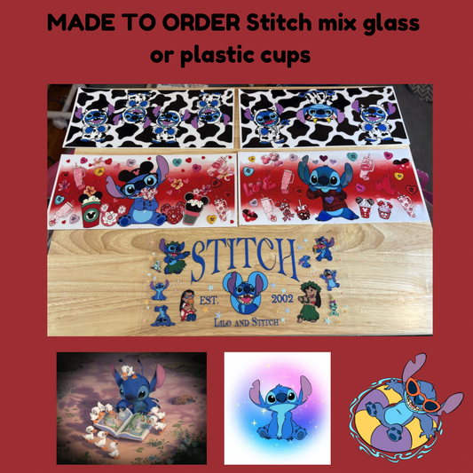 MADE TO ORDER Stitch mix glass or plastic cups