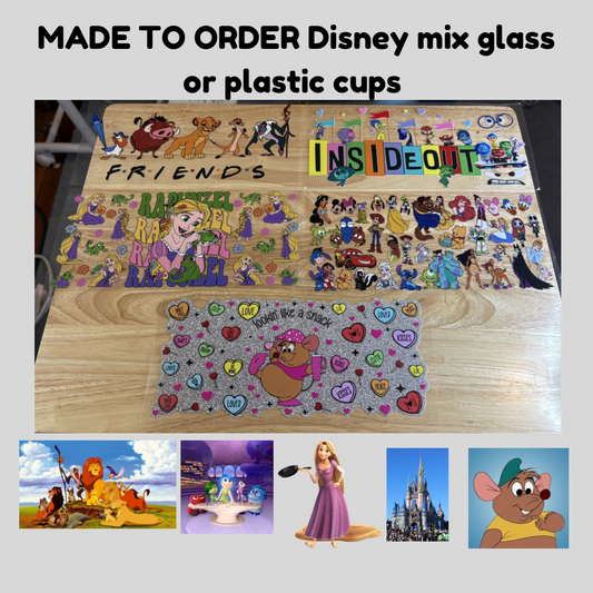 MADE TO ORDER Disney mix glass or plastic cups