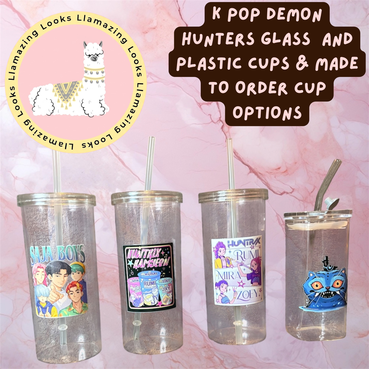 K Pop Demon Hunters Glass  and Plastic Cups & MADE TO ORDER cup options