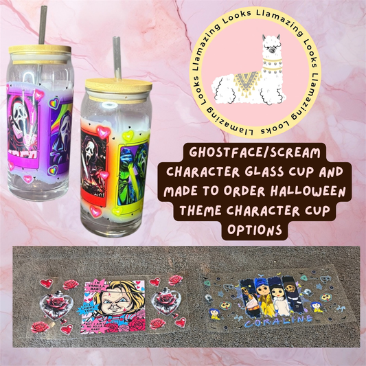 Ghostface/Scream Character Glass Cup and MADE TO ORDER Halloween Theme Character Cup Options
