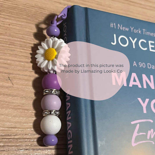 Purple flower beaded bookmark