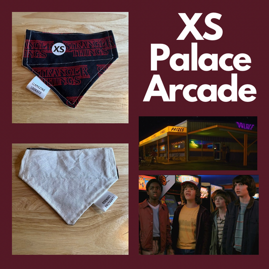Stranger Things Palace Arcade over the collar reversible pet bandanas