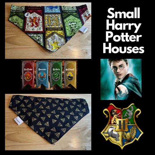 Small Harry Potter Houses over the collar reversible pet bandanas