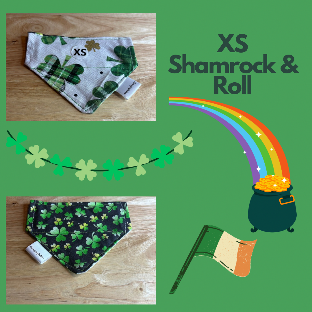 XS Shamrock & roll over the collar reversible pet bandana