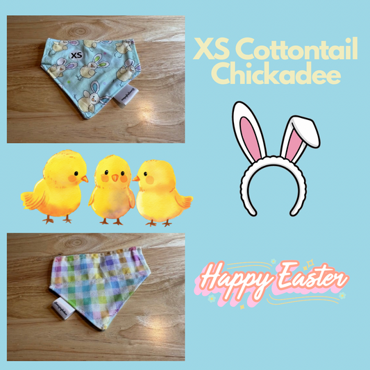 Cottontail Chickadee over the collar reversible pet bandanas
