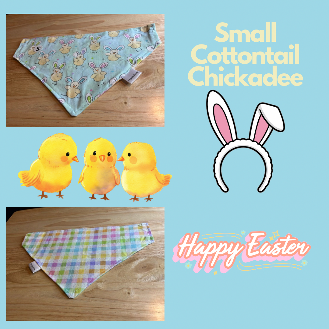 Cottontail Chickadee over the collar reversible pet bandanas