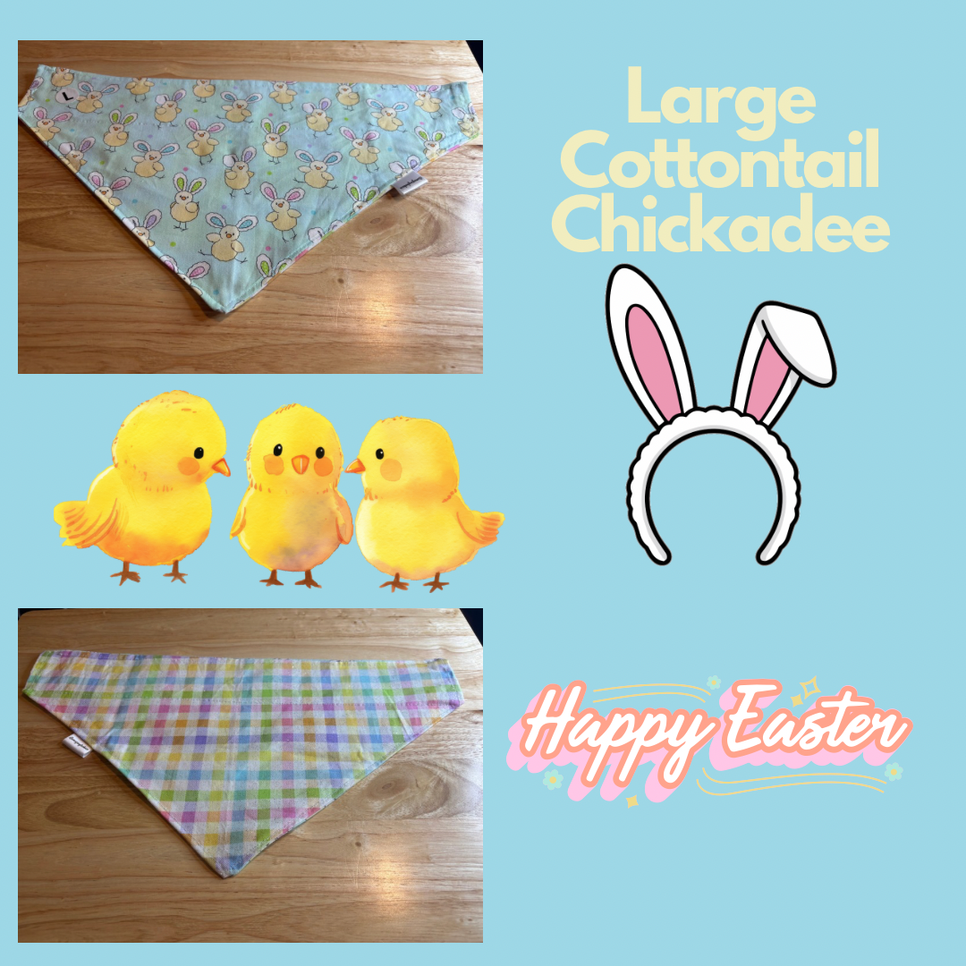 Cottontail Chickadee over the collar reversible pet bandanas