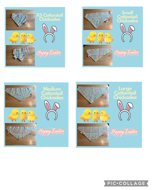 Cottontail Chickadee over the collar reversible pet bandanas