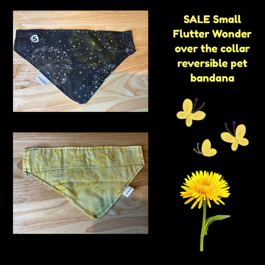 Small Flutter Wonder over the collar reversible pet bandana