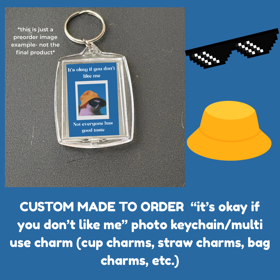 CUSTOM MADE TO ORDER  “it’s okay if you don’t like me” photo keychain/multi use charm (cup charms, straw charms, bag charms, etc.)