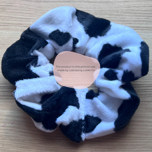 Soft + Plush Cow Print Hair Scrunchie