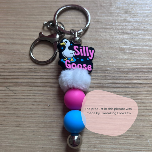 Silly goose beaded keychain