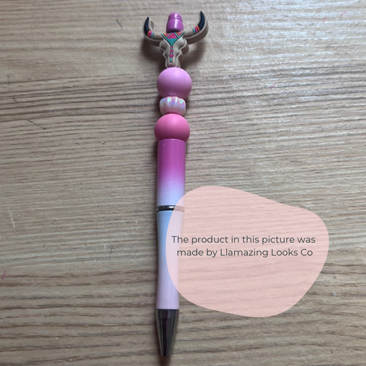 Pink cow skull beaded pen